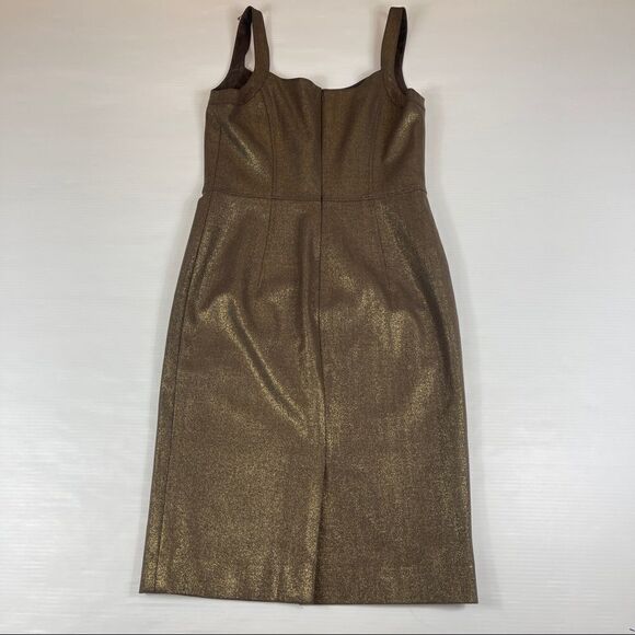 Eccoci Dress Party Cocktail Sheath Brown Gold Wool Women's 6 Bodycon - Picture 2 of 11